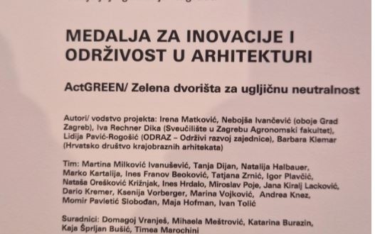 Medalja za inovacije i održivost u arhitekturi dodijeljena je projektu ActGREEN